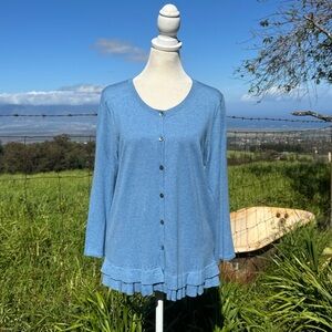 Banana Republic Blue Cotton Silk blend Ruffled Cardigan prairie Croquette large